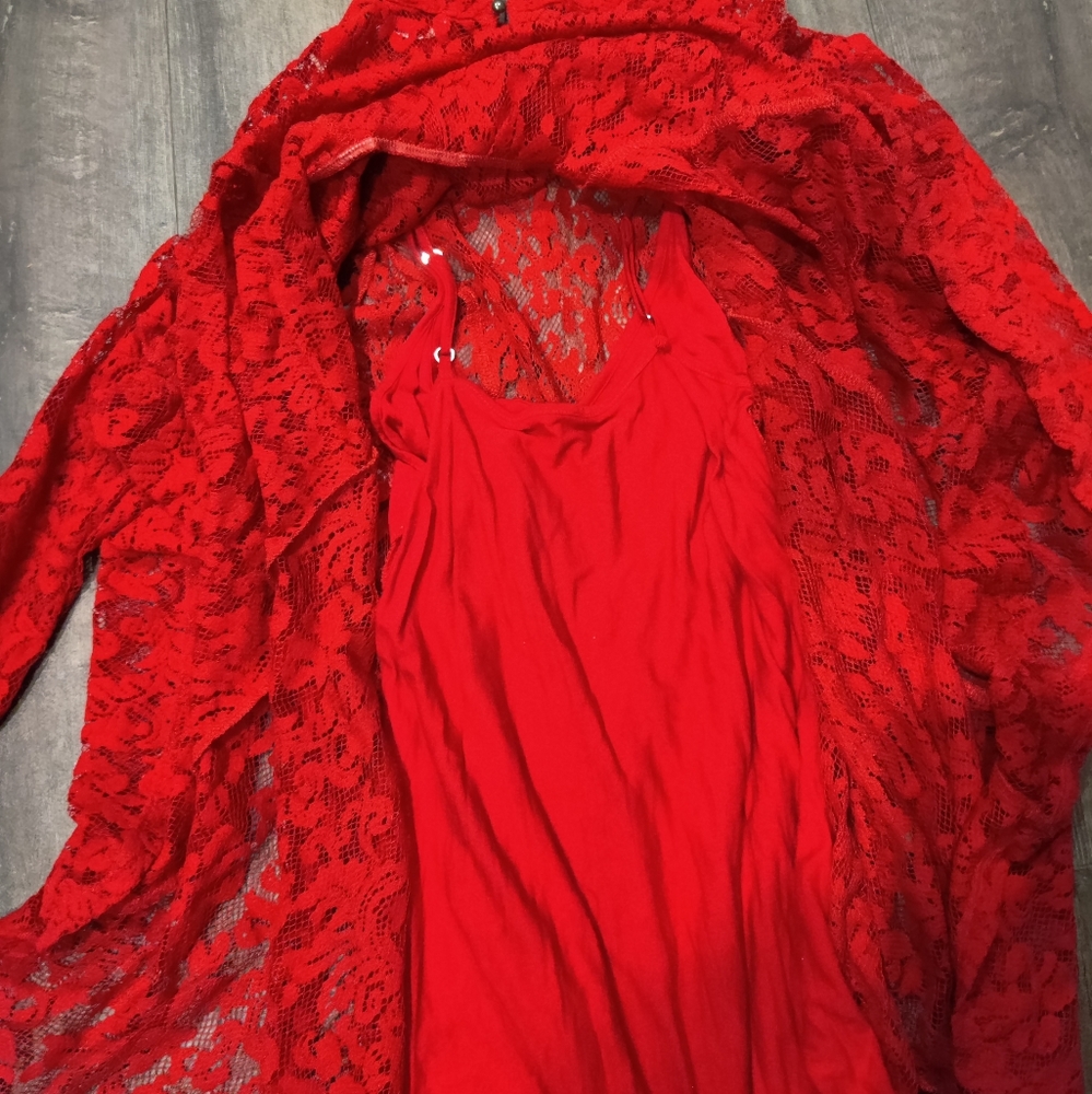 Free People Hearts Delight Red Lace Long Sleeve Dress - Picture 9 of 9
